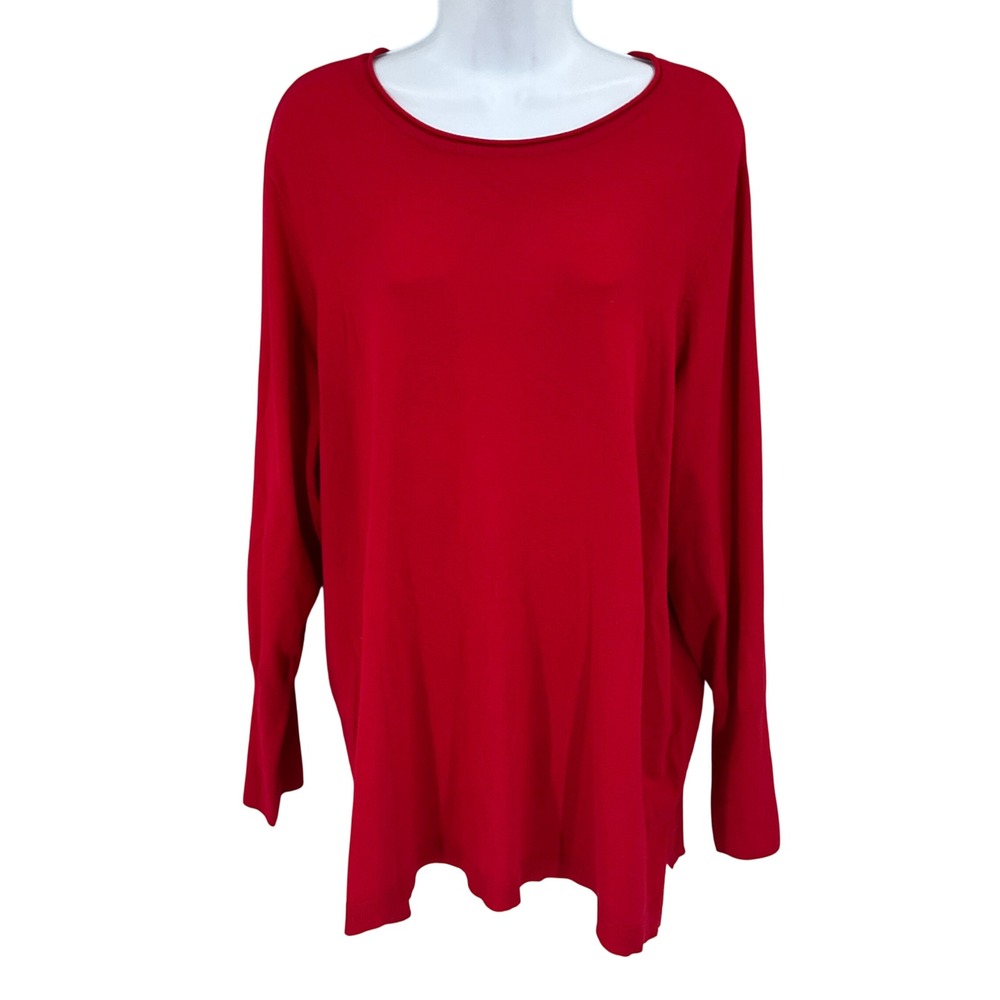Chico's Tunic Sweater Womens 2 L Red Classic Minimalist Breathable Pullover